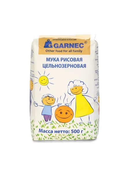 Мука рисовая цельнозерновая без глютена Гарнец, 500 г, Россия