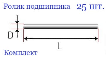 Ролик подшипника (иглоролик), стальной, металлический, ШХ-15, 2,0х11,8 мм (25 шт.)