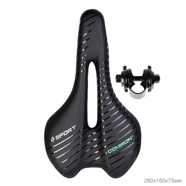 Седло велосипедное MTB COMIRON POGACAR N846 280X160, Технологии: DW, ED. Верх: PU принтованный глянец, Рамки/Зажим: Чёрный