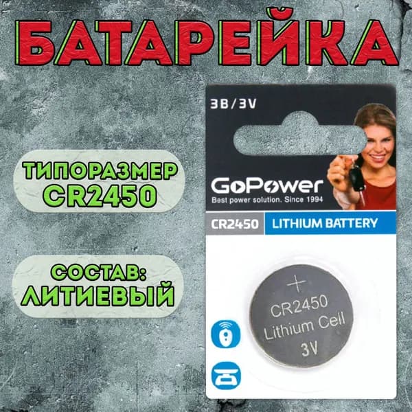 Батарейка GoPower типоразмера CR 2450 / батарейки литиевые таблетки cr2450