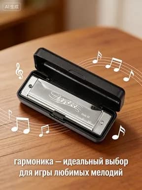 Губная гармошка диатоническая, серебряная