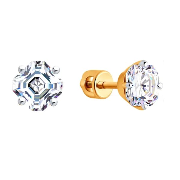 Золотые серьги DIAMANT-ONLINE с фианитом 585 пробы