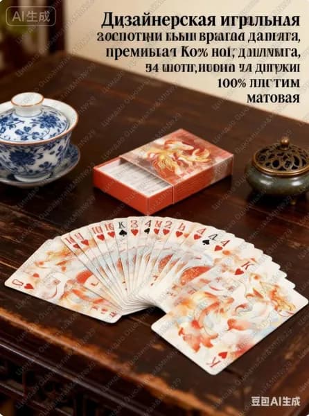 Дизайнерская игральная карта Good Luck Koi, 54 штуки, 100% пластик, матовая поверхность, приятная на ощупь.
