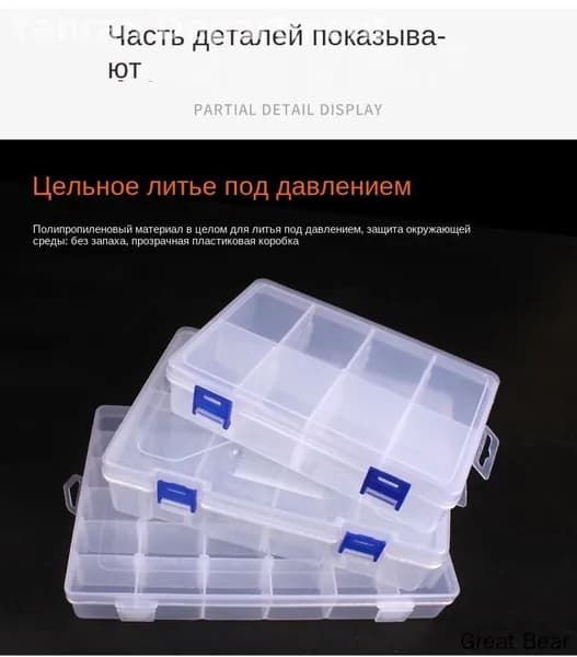 Контейнер для хранения вещей длина 27 см, ширина 17.6 см, высота 4.3 см.