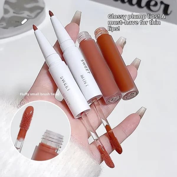 Double Head Essence Lip Glaze Mirror Finish Water Light Lip Tint с карандашом для губ