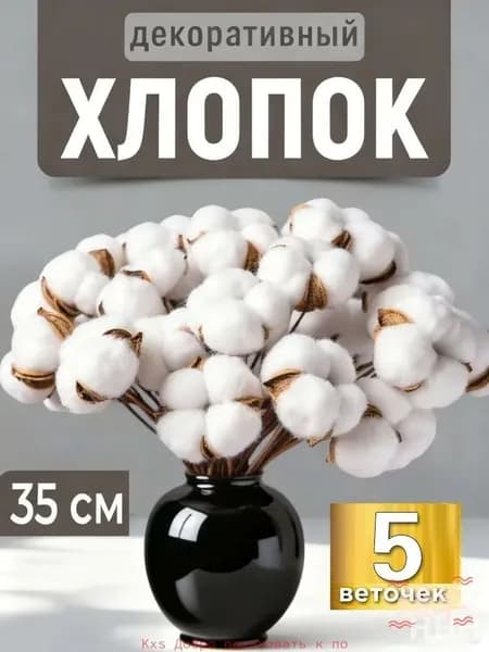 Сухоцветы Хлопок 35 см 5 шт белый