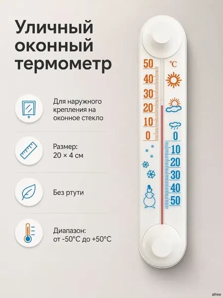 Термометр, градусник уличный оконный без ртути P20 (приклеивается на стекло липучками)