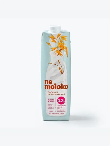 Растительный напиток овсяный классический 1 л, 3,2%, Nemoloko, обогащенный кальцием и витамином В2, 3,2%, 1 л