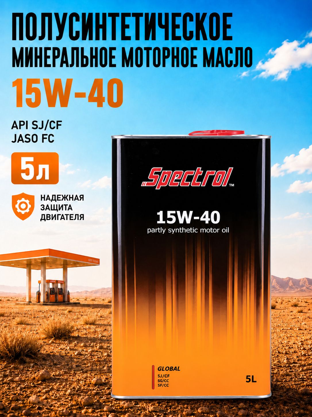 Spectrol Global,  API SJ/CF, JASO FC, SAE 15W-40 Масло моторное, Минеральное, 5 л