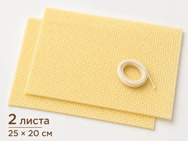 Вощина для свечей цветная, 2 листа 25 20 см, с фитилем, набор для изготовления свечей своими руками