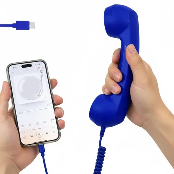 Ретро-трубка телефона USB-C, синяя, из ABS