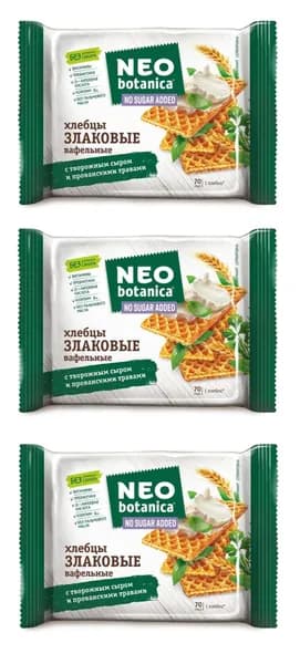 Neo-botanica хлебцы NO SUGAR ADDED вафельные злаковые с творожным сыром, прованские травы, 75 гр - 3 штуки