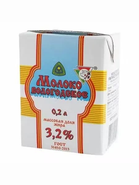 Молоко 3,2% ультрапастеризованное Из Вологды Вологодское 200 мл