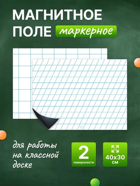 Разлиновка магнитная для школьной доски комплект, клетка + частая косая линия 40х30 см. WellKit