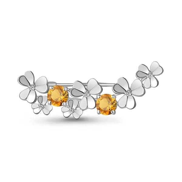 Серебряная брошь DIAMANT-ONLINE с фианитом и цитрином 925 пробы