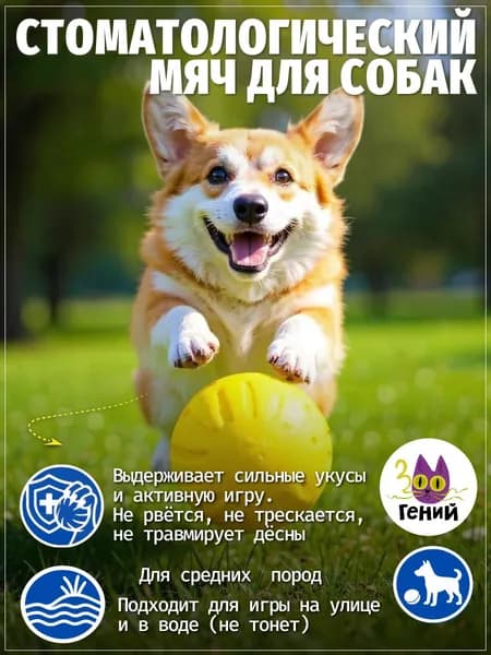 Мяч стоматологический для собак 7см, прочная EVA игрушка для собак с бороздками для чистки зубов и массажа дёсен