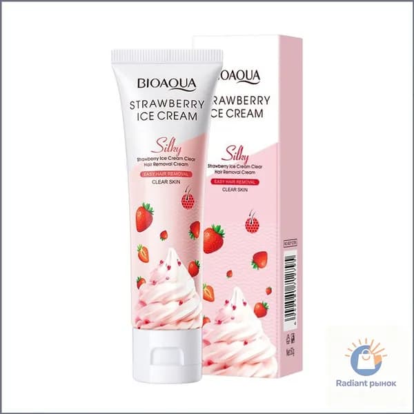 Эксклюзивный крем для удаления волос BIOAOUA, 60 г, со вкусом клубничного мороженого, применяемый для гладкости кожи