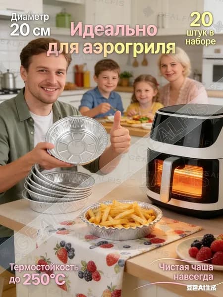 Форма для запекания, выпечки 20.4 см x 20.4 см 20 шт круглая антипригарное покрытие серебристый
