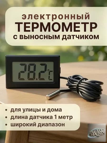 Термометр с выносным датчиком черный