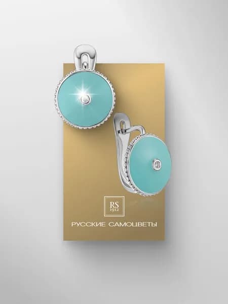 Серьги из серебра с бриллиантами и эмалью
