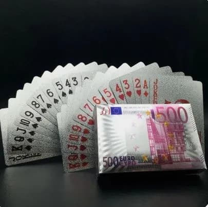 Карты игральные пластиковые "500 евро. "Серебряные", 54 штуки, для покера, 100% пластик