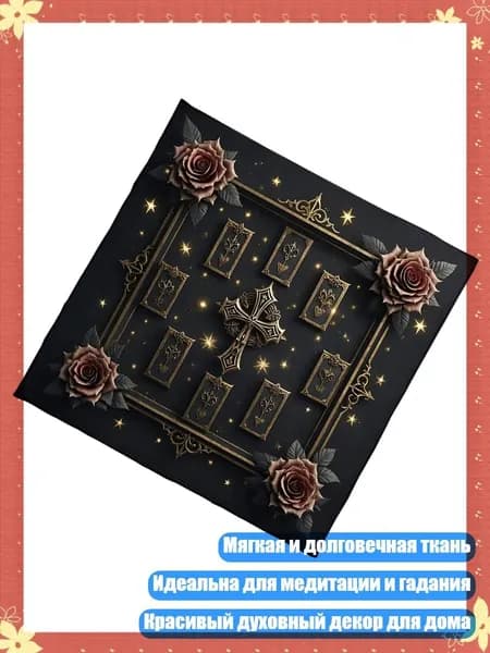 Скатерть для карт Таро с узором крестов и роз, - 50х50см