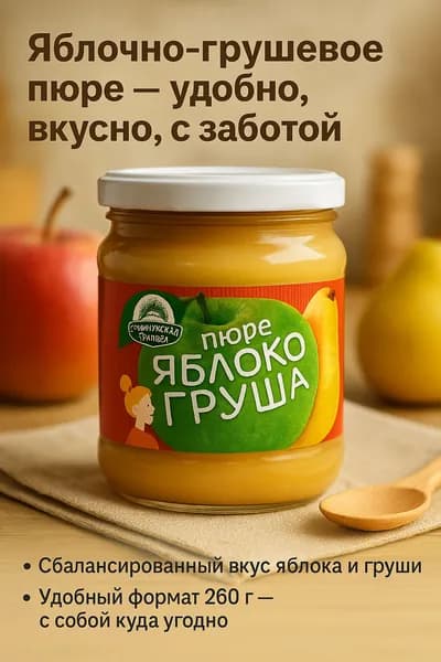 СЕМИЛУКСКАЯ ТРАПЕЗА Пюре фруктовое Яблочно-грушевое 260 грамм, 6 банок
