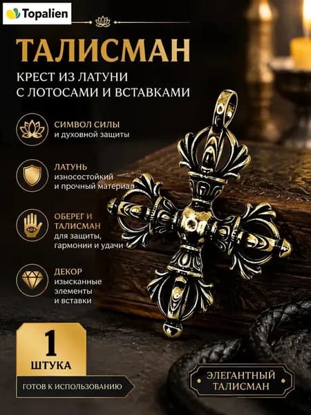 Латунный крест-талисман с бриллиантами и лотосом, 1 штука, Фэн-шуй, амулет
