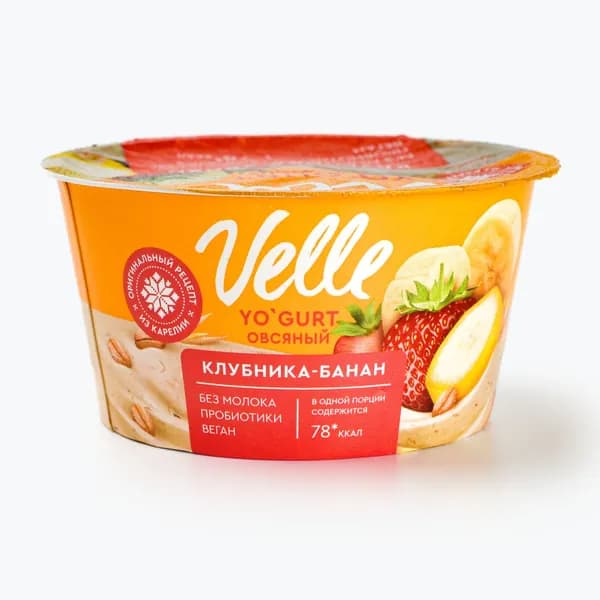 Продукт овсяный  Клубника-банан 130 г, ферментированный Velle
