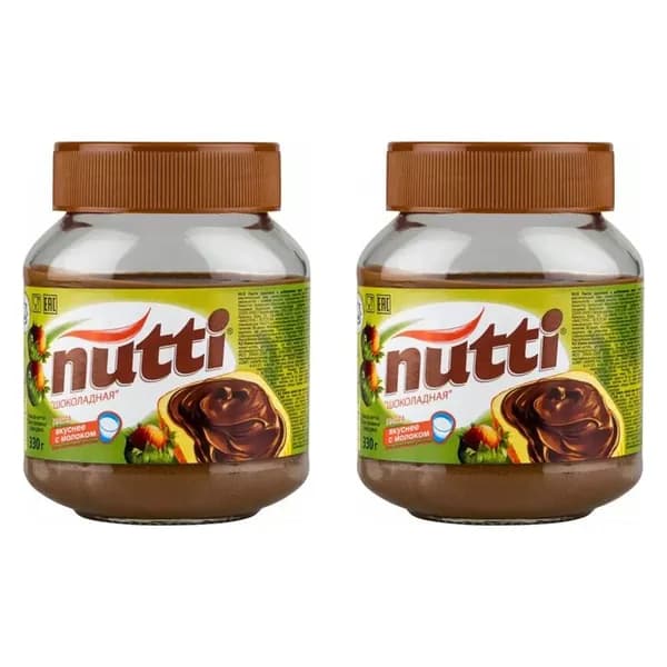 Nutti Шоколадно-ореховая паста с добавлением какао, 330 г, 2 шт