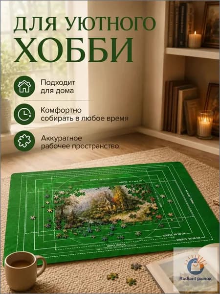 Коврик для пазлов с фетровой поверхностью для сборки и хранения до 1500 деталей