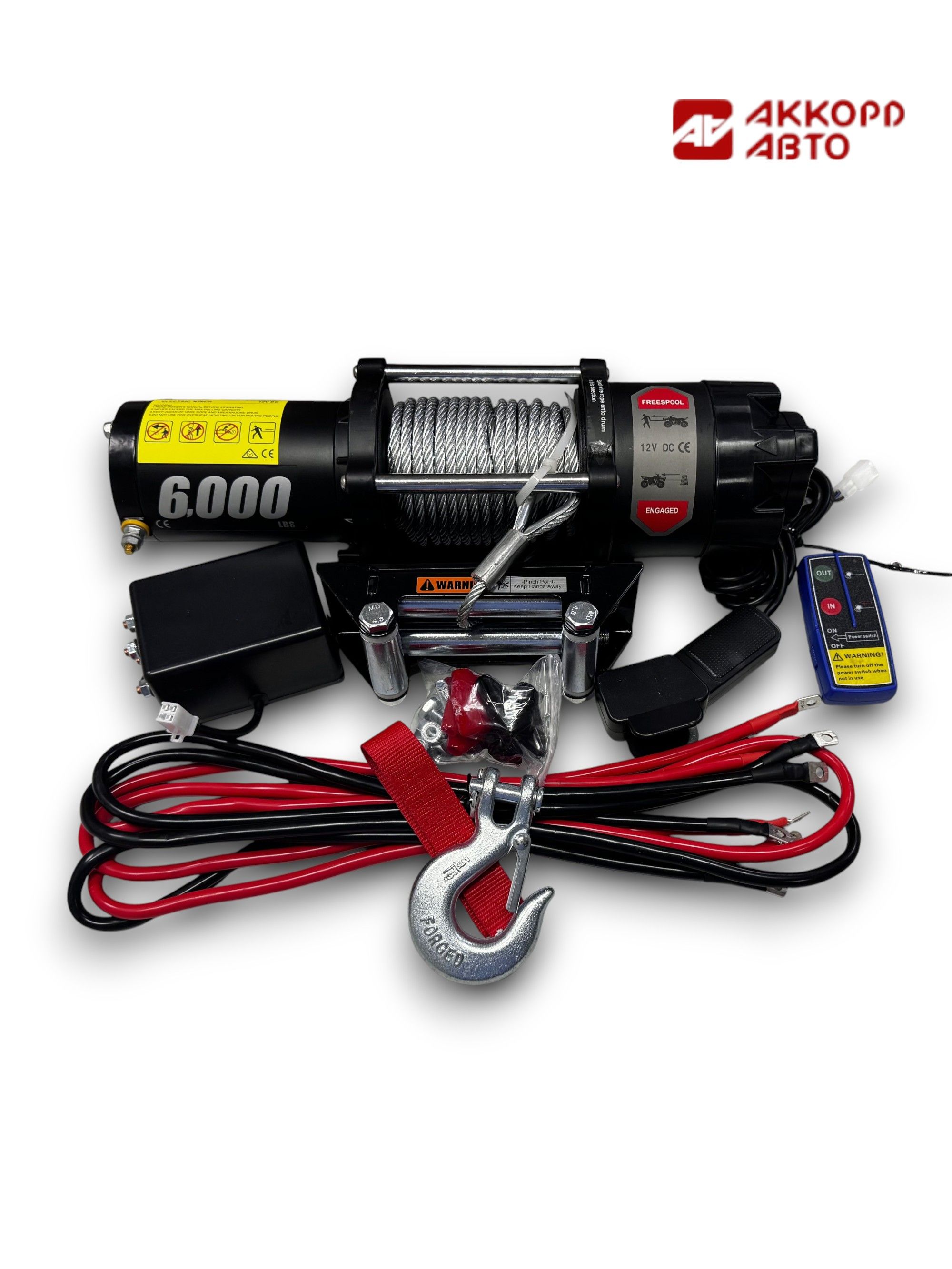 Лебедка автомобильная электрическая 12V PRO&TOP 6000 ibs 2722кг (стальной трос 6ммx13м), арт. 8224