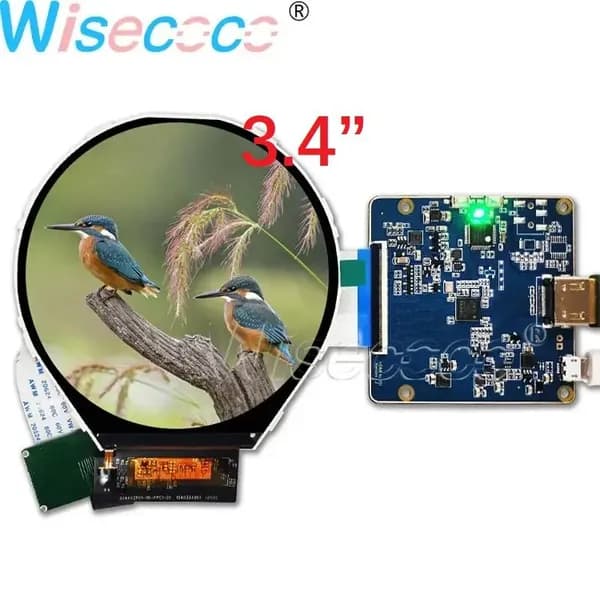 Wisecoco Пиксельный экран 3.4" круглый IPS дисплей 800×800, TFT LCD модуль, панель для Raspberry Pi, черный матовый