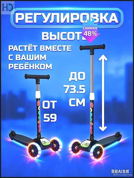 Самокат трехколесный, черный