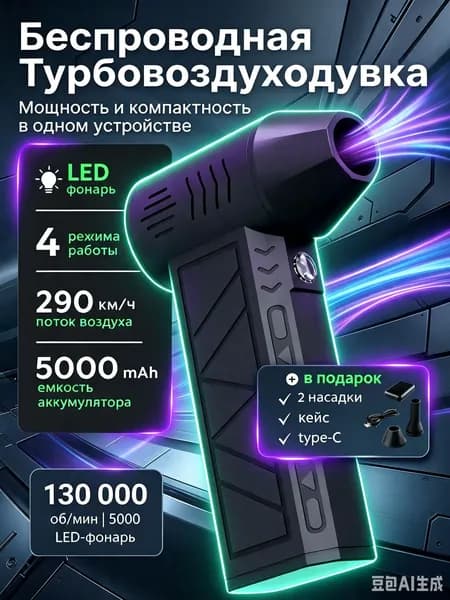 воздуходувка пылесос аккумуляторная мощная, ручной пылесос , 4000 мАч, 2 насадок, 3 режима, c защитным кейсом и TYPE-C