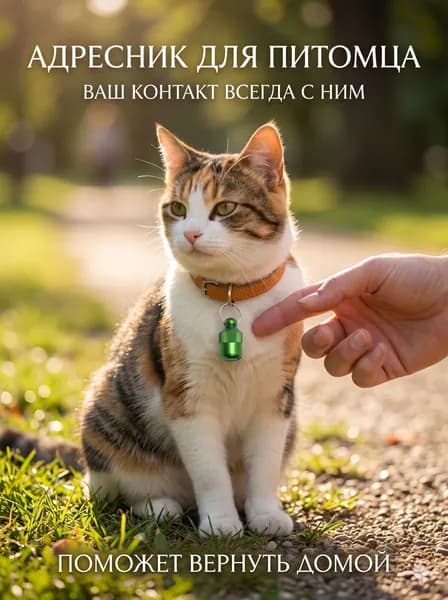 Адресник для кошек и собак, под записку, 1.1x2.3 см, металл, зелёный