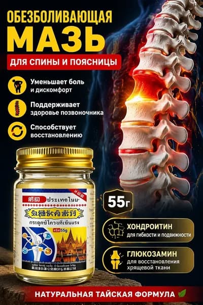 Обезболивающая мазь для спины и поясницы с хондроитином и глюкозамином, тайская натуральная, 55г, для наружного применения