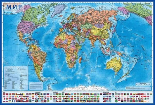Карта мира Политическая М1:32 710х1010мм ламинация на рейках GLOBEN КН080