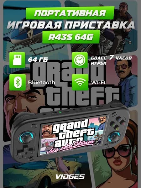 Портативная игровая приставка VIDGES R43S для игр PSP, PS1, DreamCast, N64, NDS, NES 64 GB