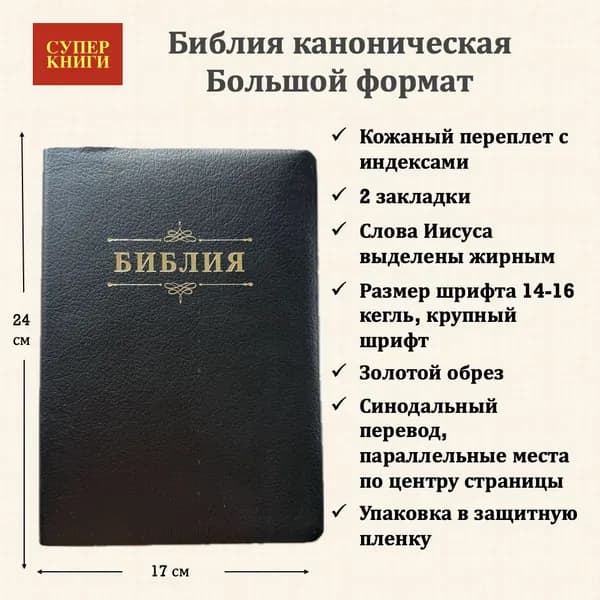 Священное Писание 076TI код 25076-32, Большая с индексами, крупный шрифт, кожа, черная, фактура пятнистая