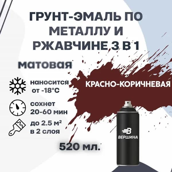 Аэрозольная грунт-эмаль 3 в 1 краска по металлу и ржавчине матовая 520 мл.