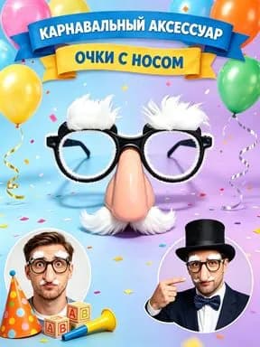 Белые очки-маска с носом, усами и бровями Карнавальный аксессуар для фотосессий, праздников и косплея