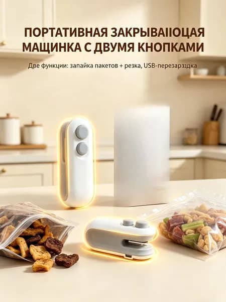 Портативный запайщик для пакетов, герметичный, с ножом, USB, для кухни и поездок