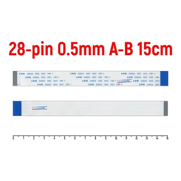Шлейф FFC 28-pin Шаг 0.5mm Длина 15cm Обратный A-B AWM 20624 80C 60V VW-1