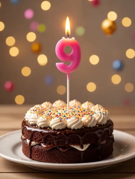 Свеча цифра 9, розовая грань, высота свечи 5см, для торта, День рождения