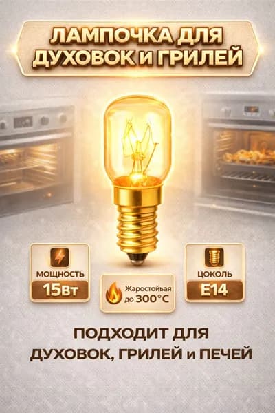 Лампочка жаростойкая для духовки и микроволновых печей 15Вт Е14 220В