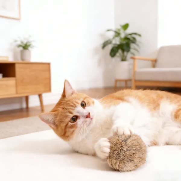 Игрушечный мячик для кошек из натурального кроличьего меха с кошачьей мятой