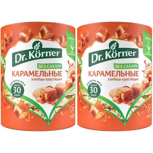 Хлебцы кукурузно-рисовые Dr.Korner хрустящие карамельные 90 г, набор: 2 штуки