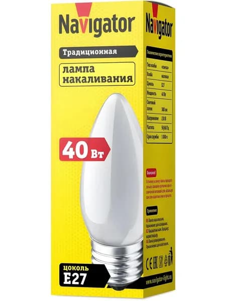 Navigator Лампочка, Цоколь:E27, 40 Вт, Светодиодная, 1 шт.