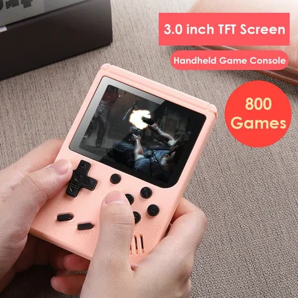игровая консоль легкая с цветным экраном, 800 игр, розовая